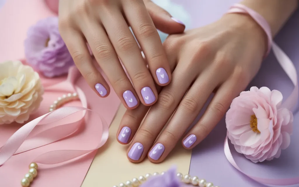 Light Purple Nails with Heart Accent