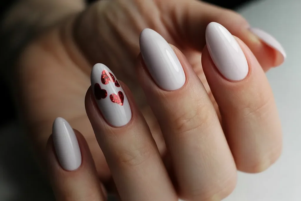 Matte White with Red Glitter Hearts