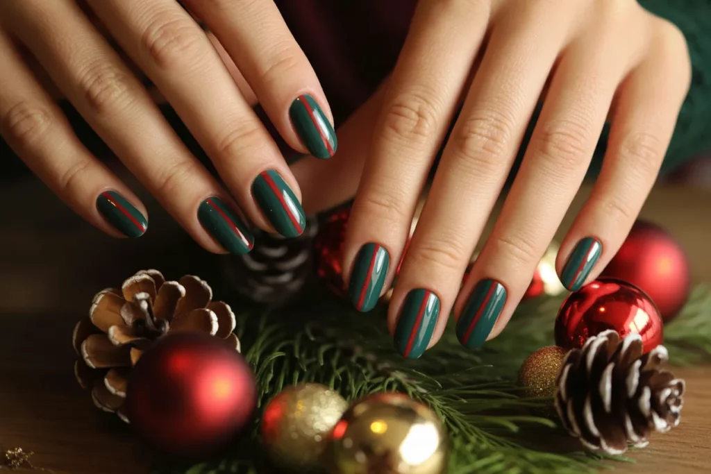 Deep Green with Matte Red Stripes