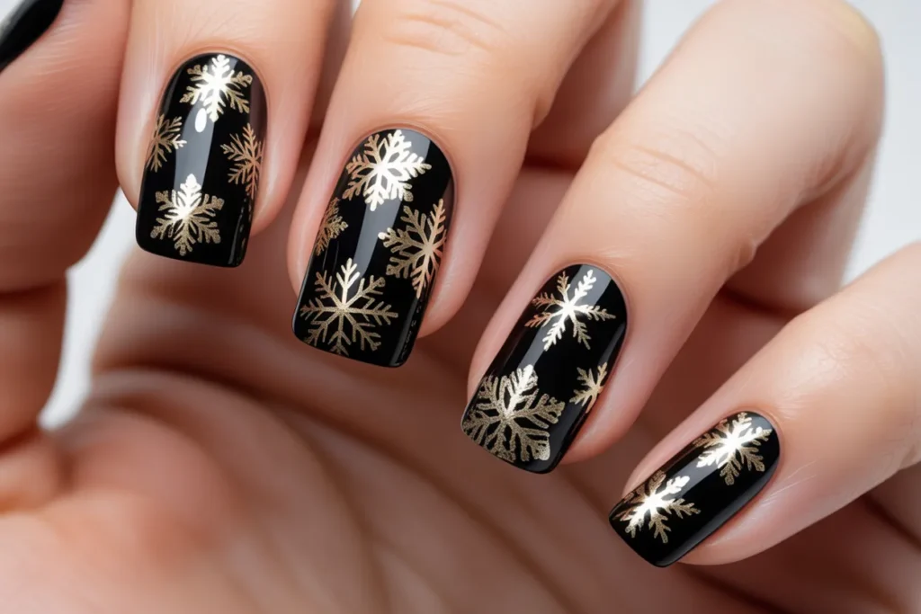 Black Base with Gold Snowflakes