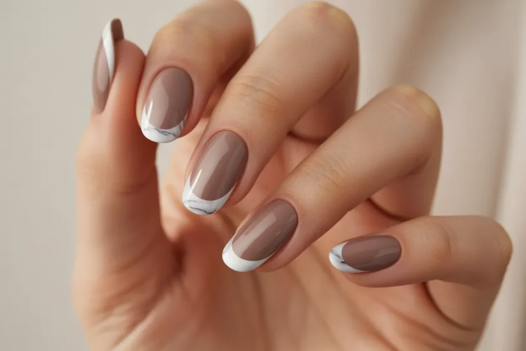 Warm Taupe with White Marble Tips