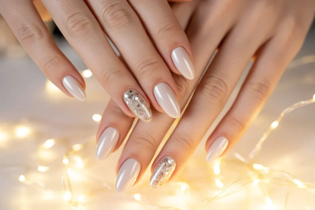 Milky Beige with Glitter Tips