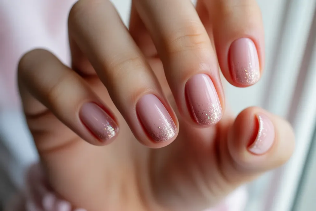 Soft Pink Ombre with Glitter Tips