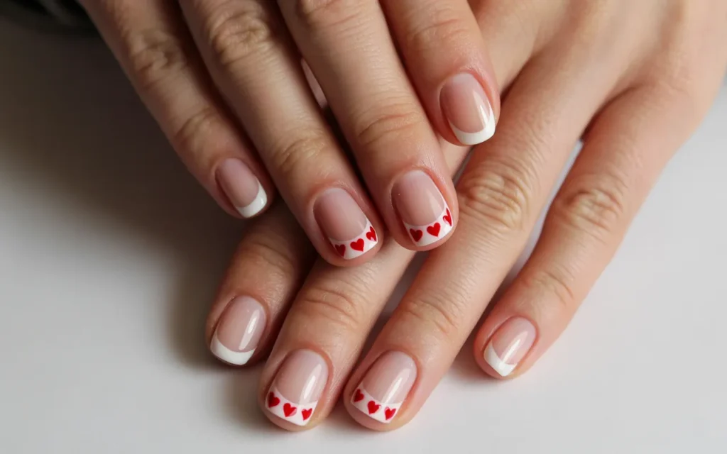 Red French Tips with Hearts