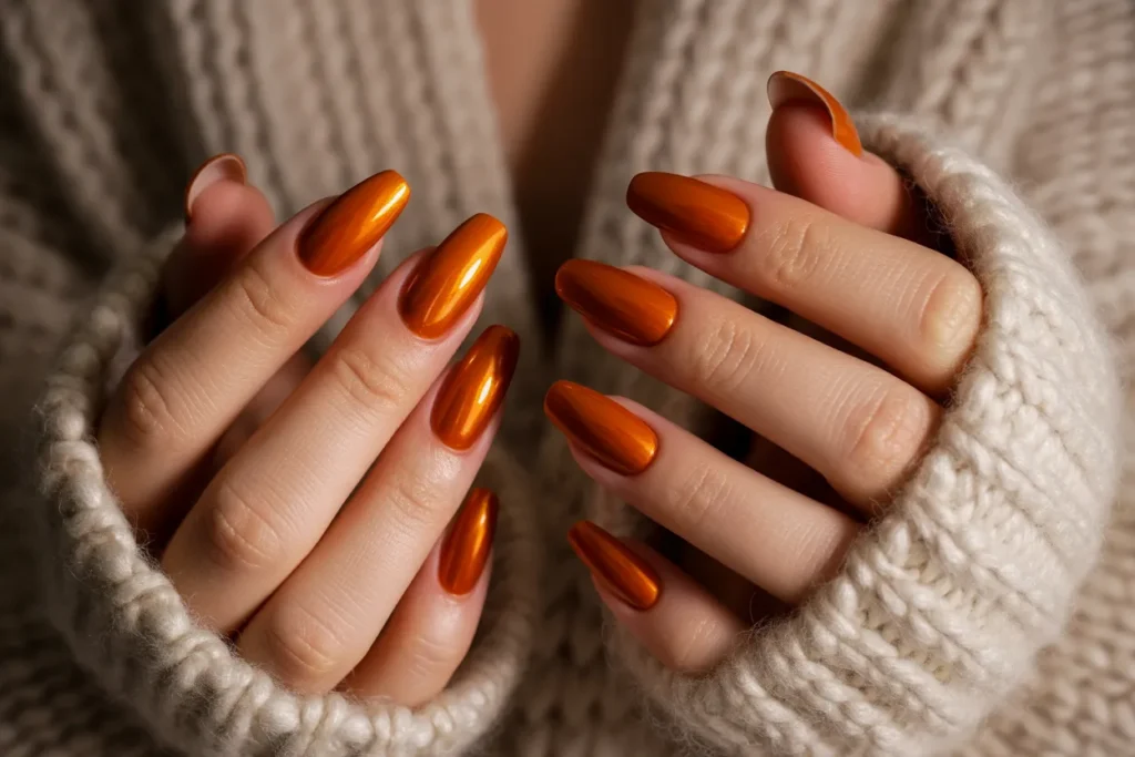 Pumpkin Chrome Nails