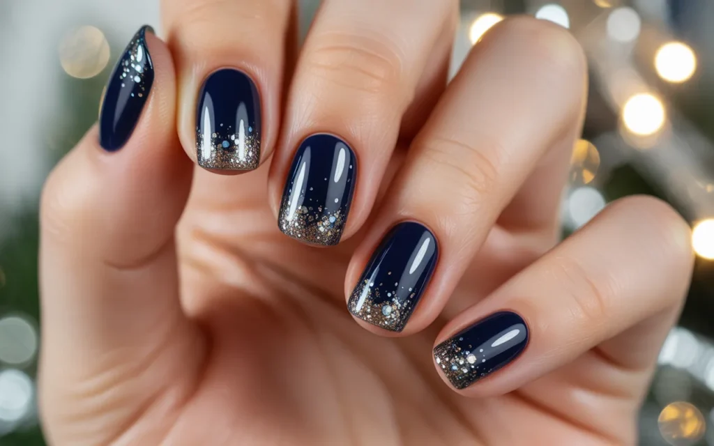Glossy Dark Blue with Glitter Gradient