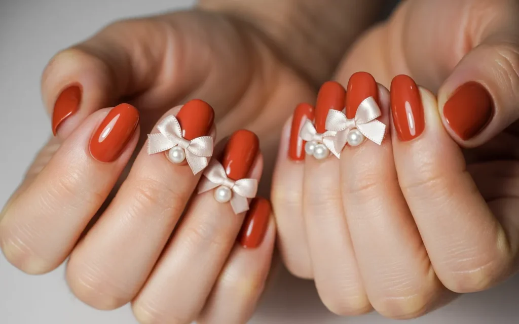 Red and White Coquette Nails