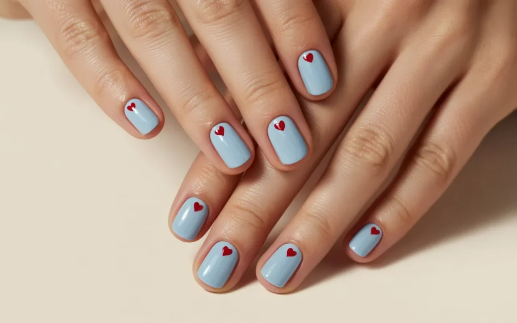 Light Blue Nails with Tiny Heart