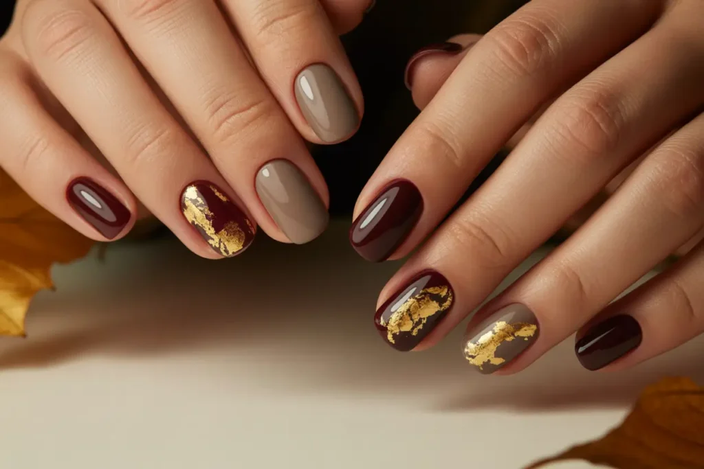Golden Leaf Accent Nails