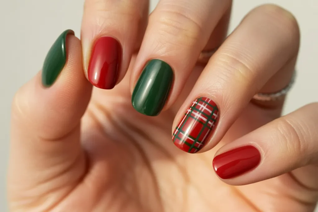 Festive Plaid on Accent Nails
