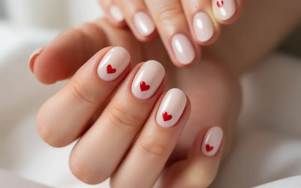 Milky White Nails with Single Heart