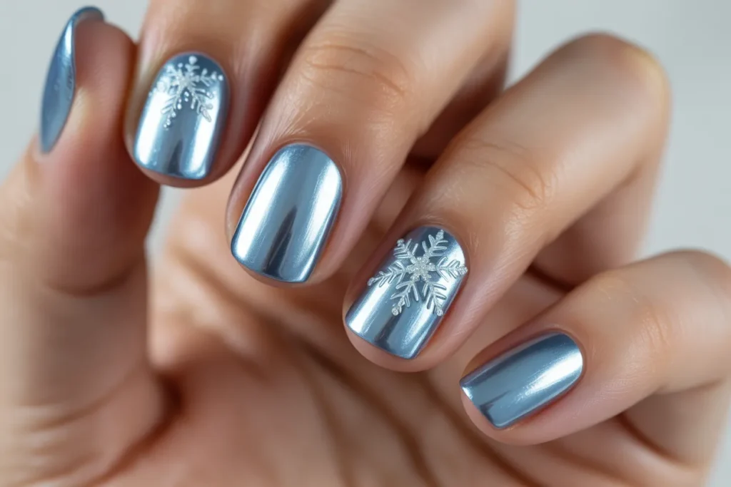 Icy Blue Chrome with White Snowflakes