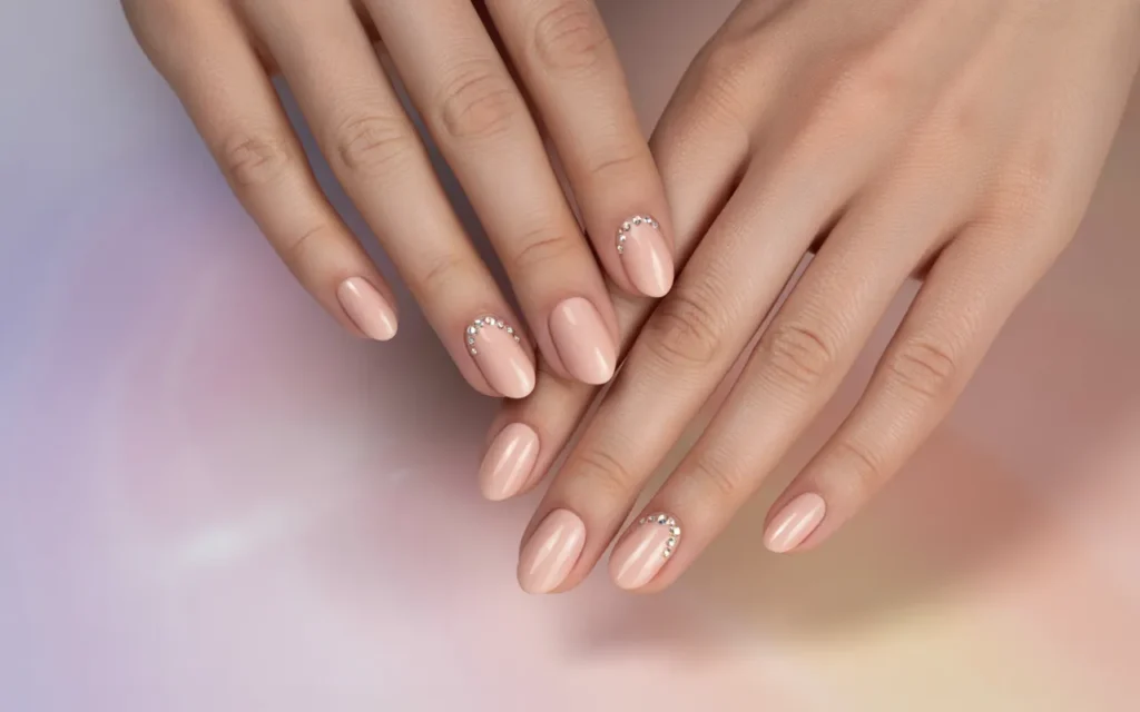 Neutral Nails with Rhinestones