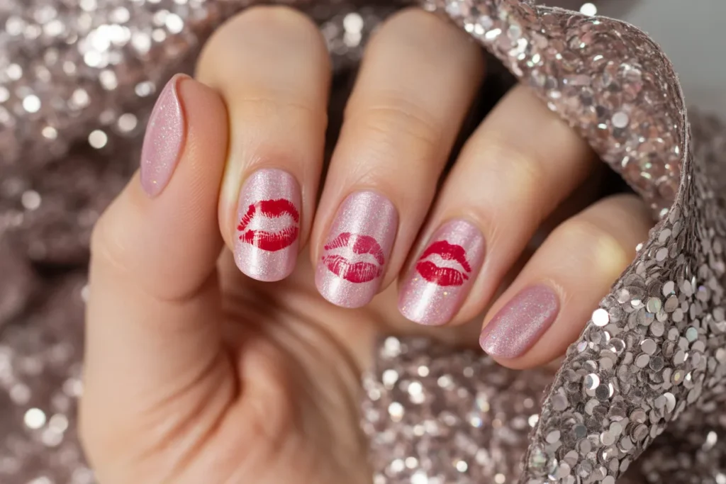 Shimmery Pink Kiss Nails