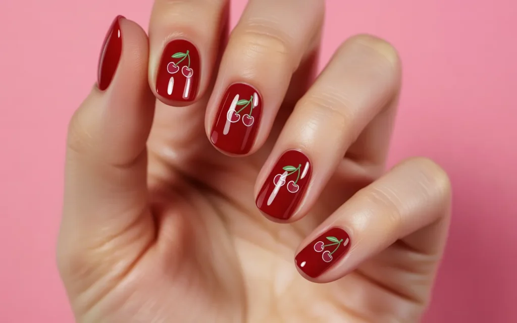 Cherry Accent Nails