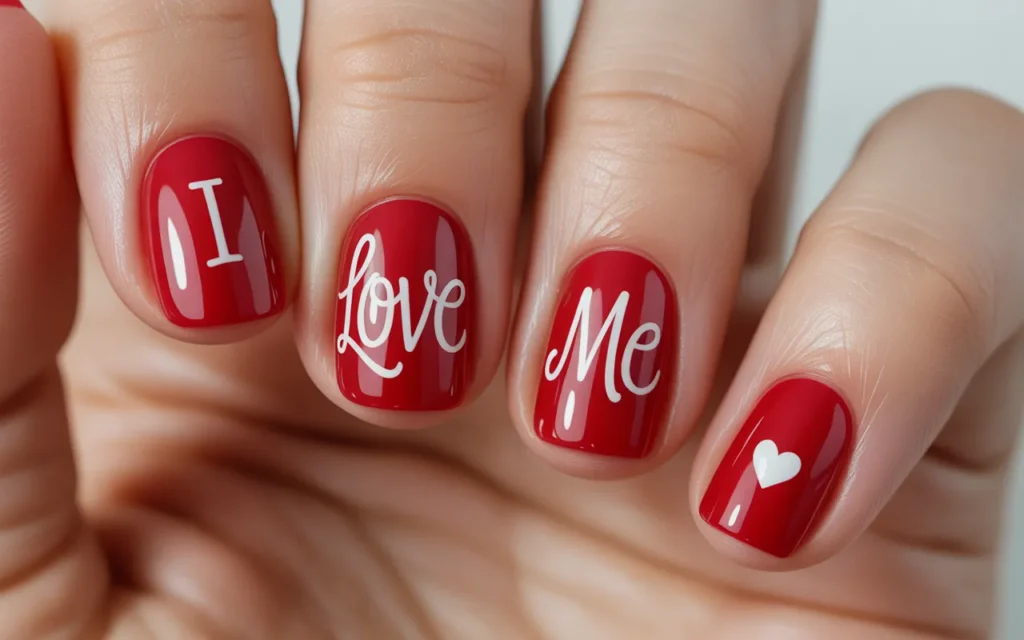 Red “I Love Me” Nails