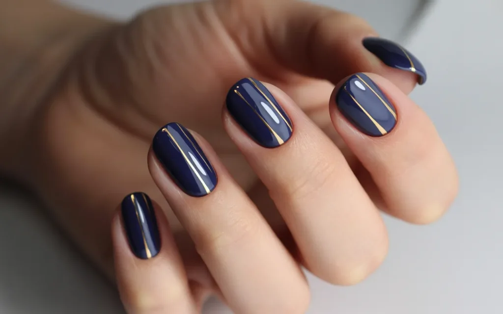 Glossy Navy Blue with Minimalist Gold Stripes