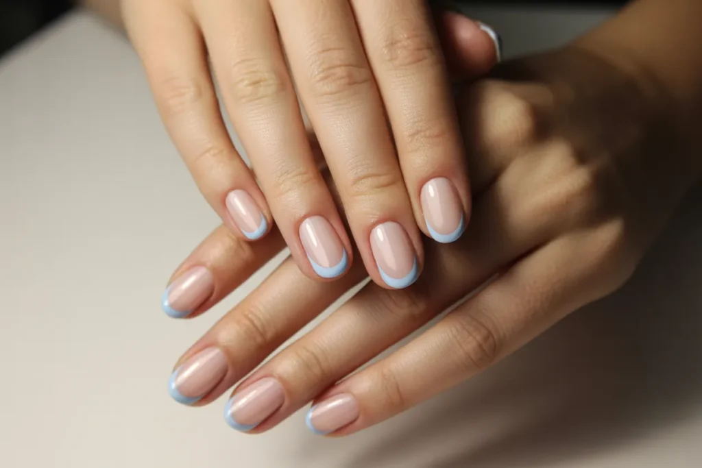 Classic French Manicure with Icy Blue Tips