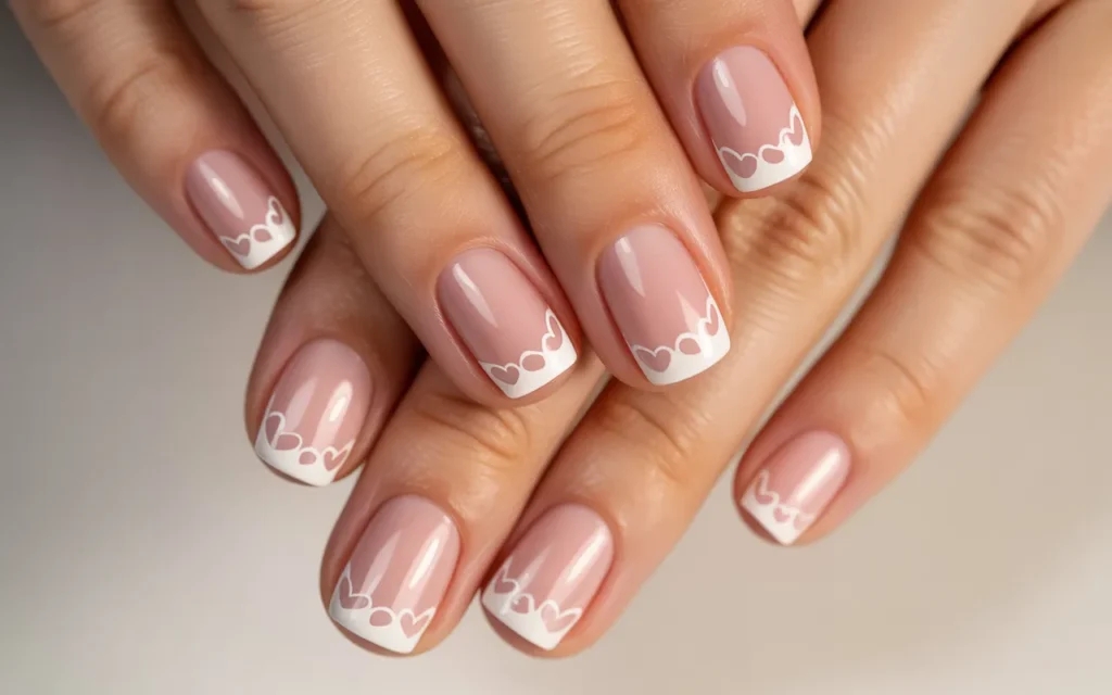Pink French Tips with Heart Outline