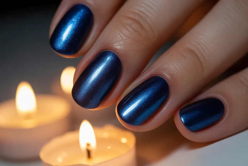 Midnight Blue Metallic Nails