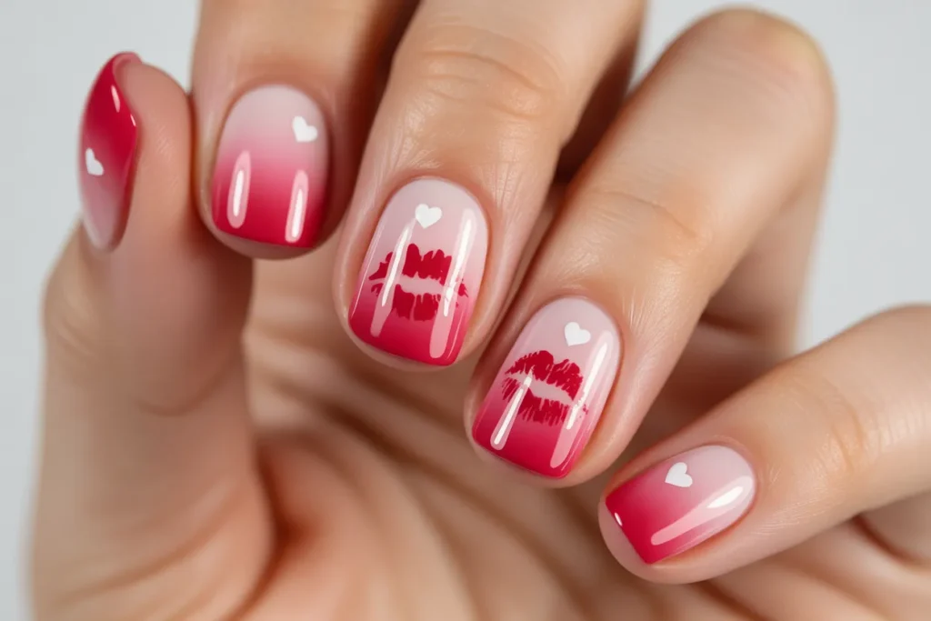 Heart & Kiss Gradient Nails