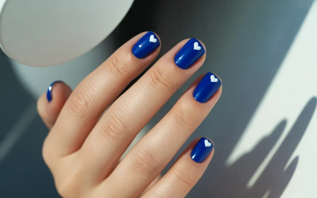 Royal Blue Nails with Hearts