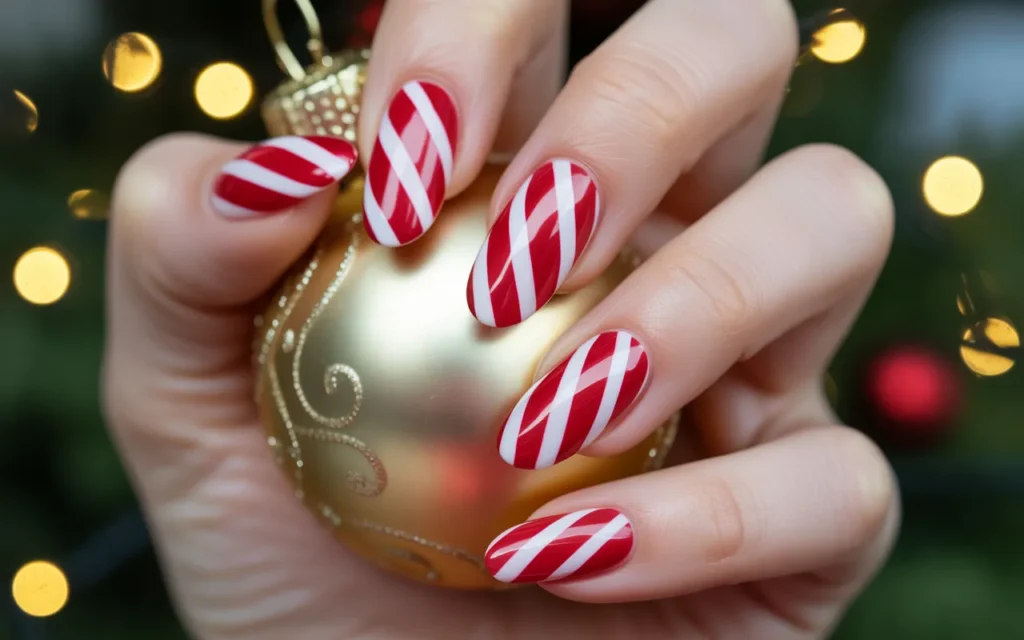 Candy Cane Striped Red Nails
