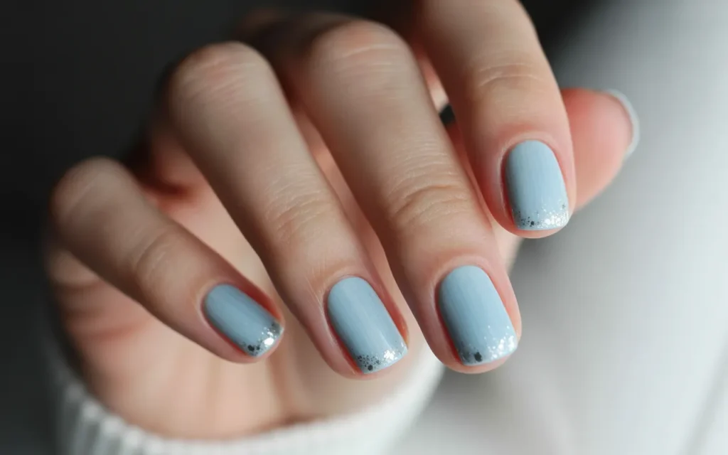 Frosty Blue Nails with Silver Glitter
