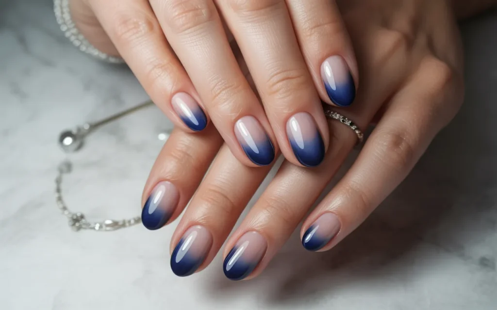 Ombre Dark Blue French Tips