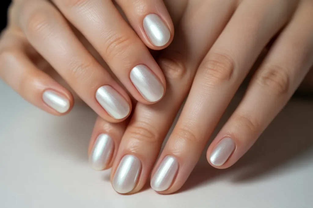Frosted White Nails with Subtle Shimmer