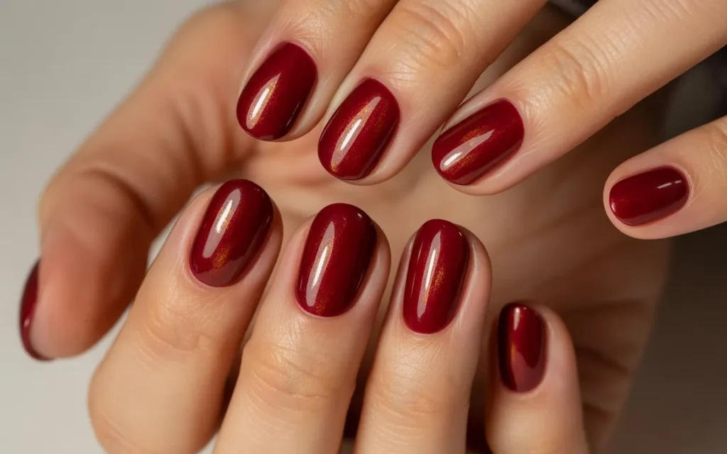 Dark Red Nails with Subtle Shimmer