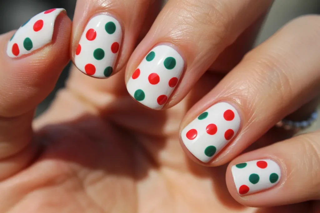 White Base with Red and Green Polka Dots