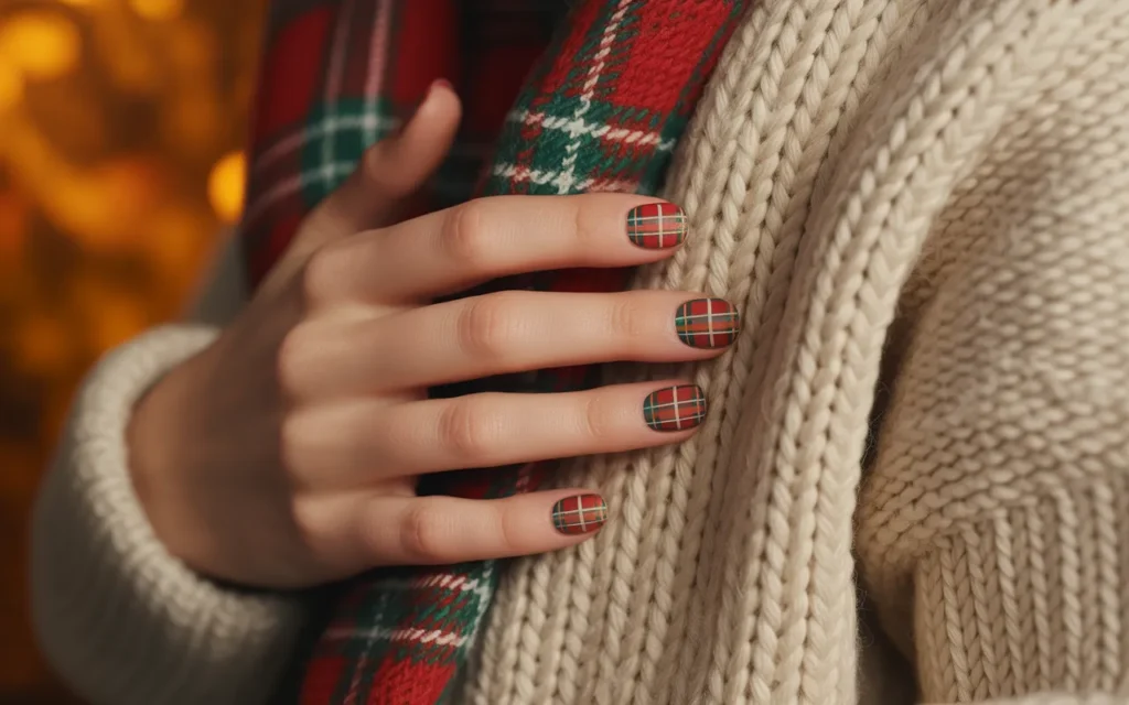 Cozy Plaid Nails with Green and Blue Lines