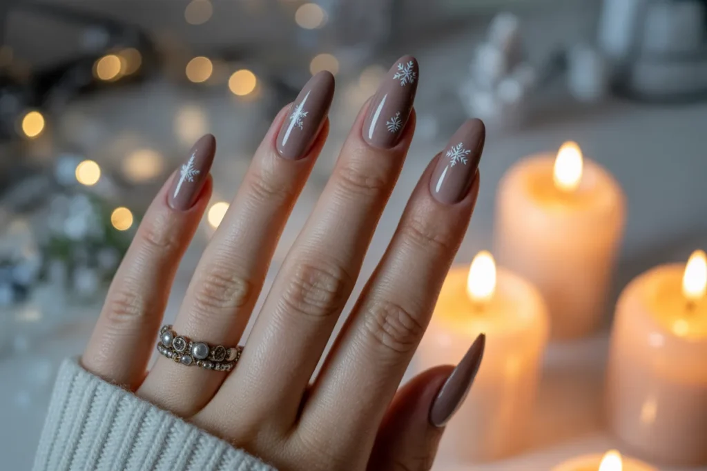 Taupe Nude with Silver Snow Accents