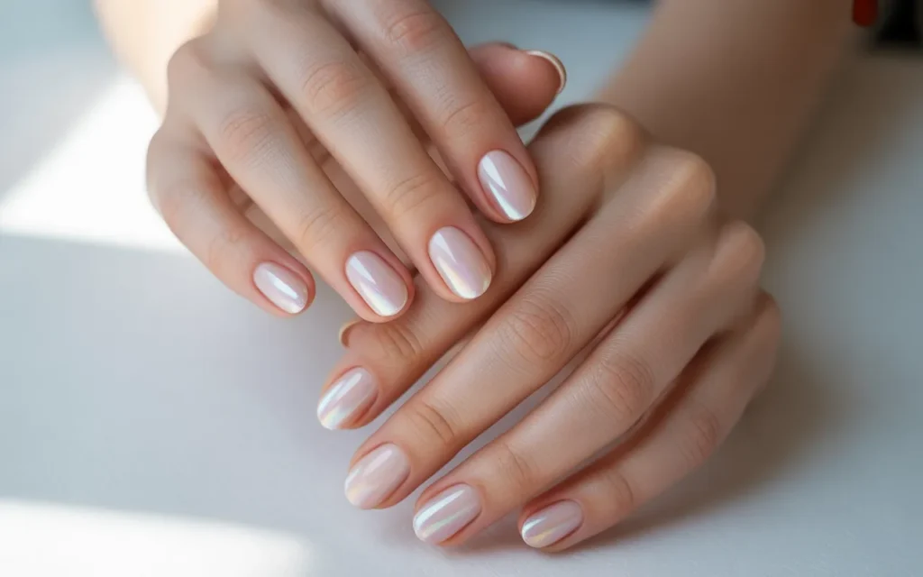 French Manicure with Iridescent Tips