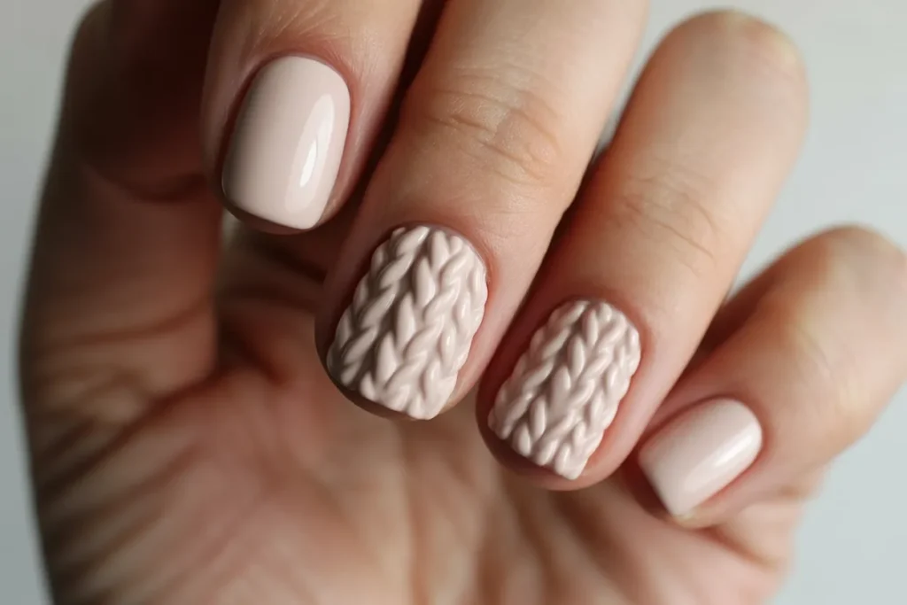 Cable Knit Pattern Accent Nails