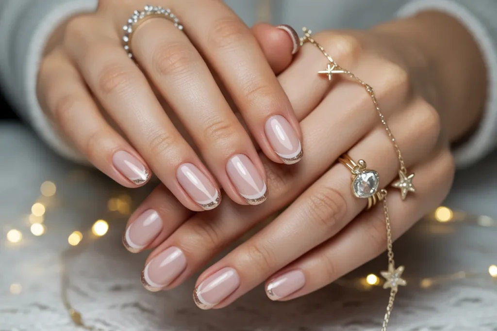 Nude French Manicure with Champagne Tips