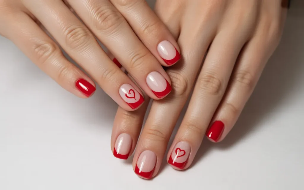 Red French Tips with Heart Detail