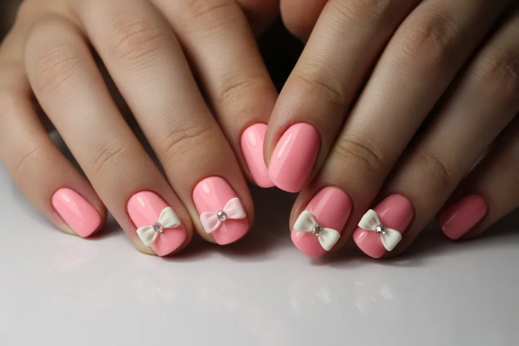 Aura Blush Bow Nails