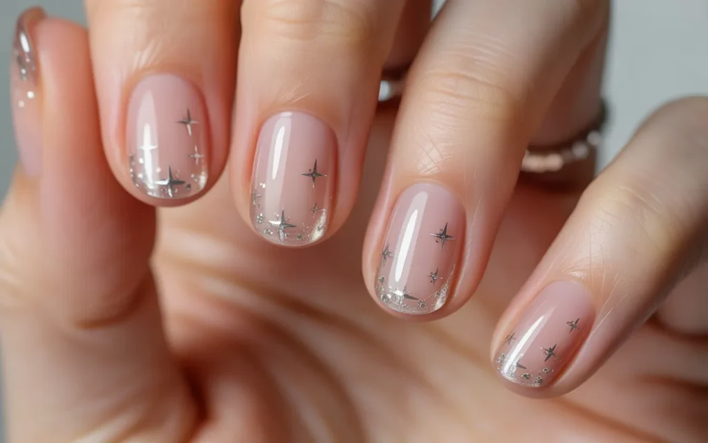 Clear Nails with Embedded Silver Stars