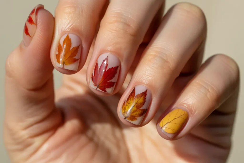 Autumn Amber Leaf Press Nails