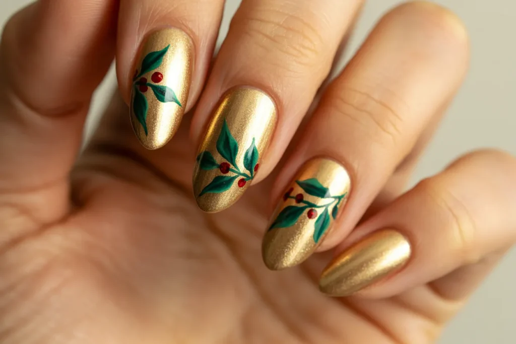 Metallic Gold with Holly Leaf Art