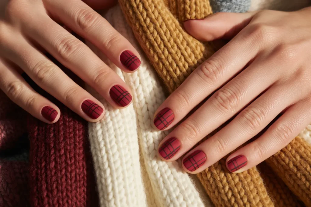 Festive Plaid Design on Medium Nails