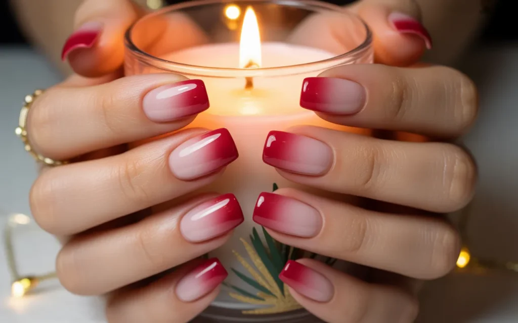 Red Ombre Nails Fading to Nude