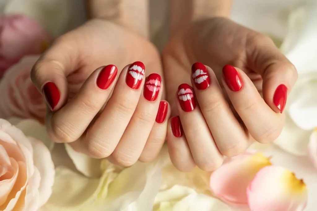 Classic Red Kiss Nails