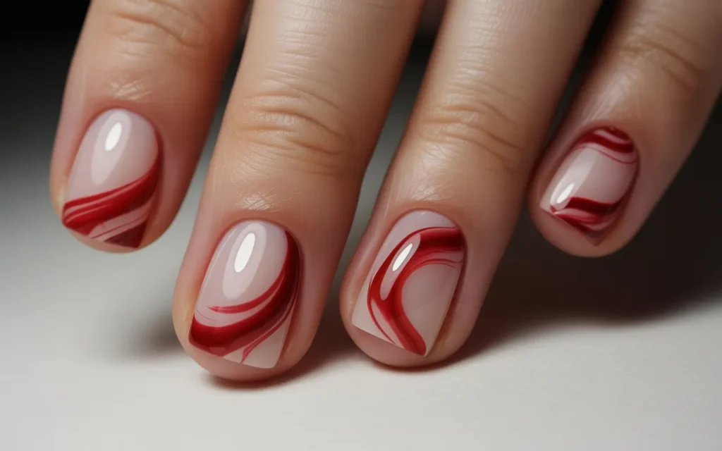 Red Swirl Accent Nails