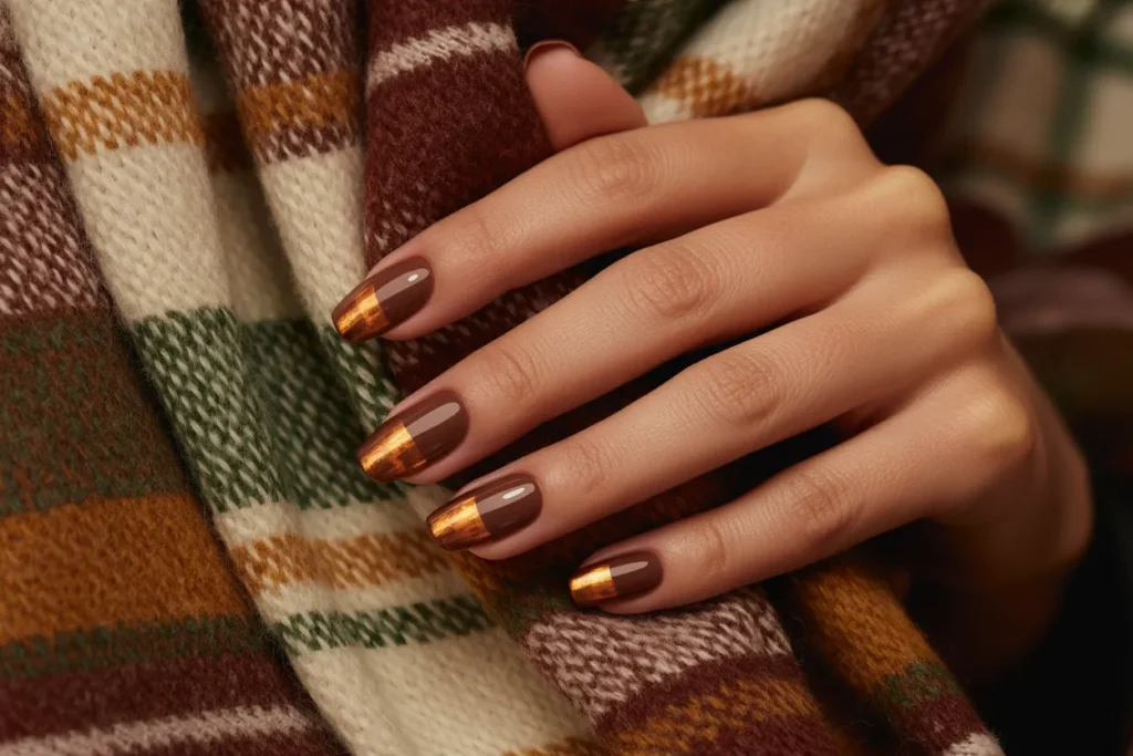 Mocha Nails with Copper Foil Tips