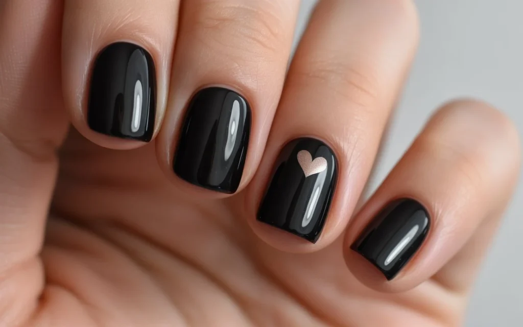 Simple Short Black Valentine Nails