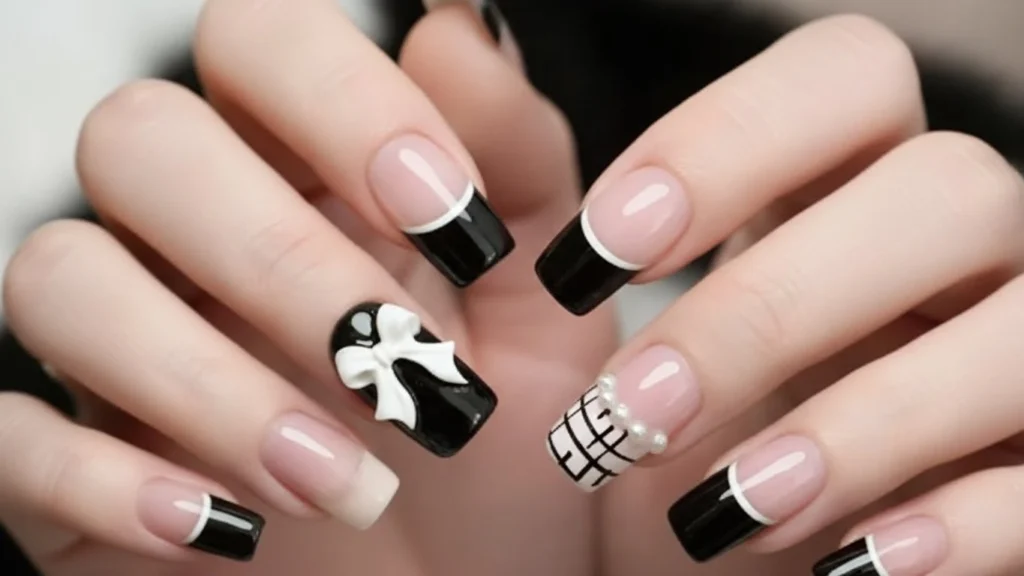 Black Coquette Bow Nails