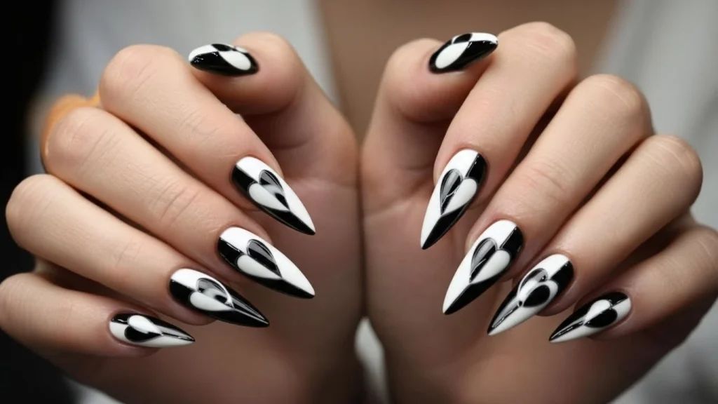 Black Swirl Valentine Nails